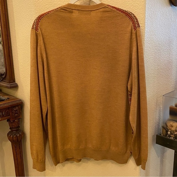 JOHN ASHFORD 100% Extra Fine Merino Wool Earthy Color V-Neck Sweater Size XL - Picture 5 of 7